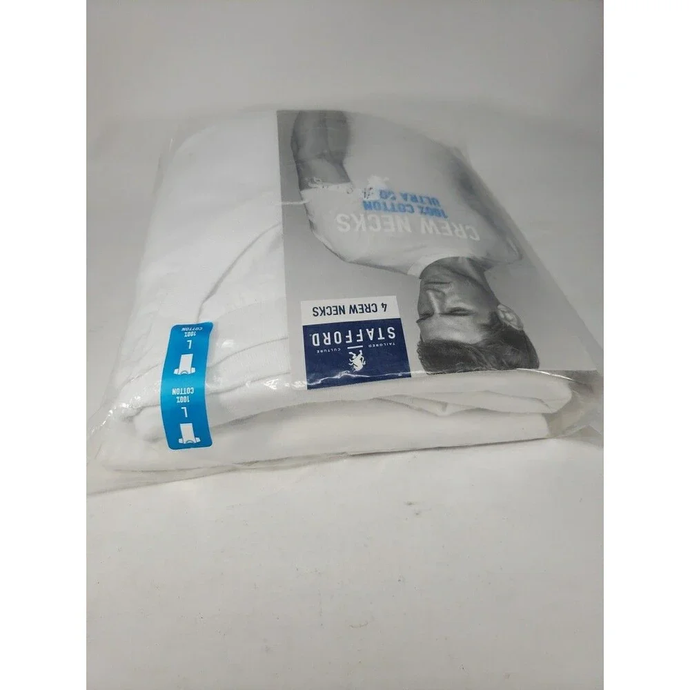 Stafford JCP Large 4 Crew Neck T-Shirts 100% Cotton Ultra Soft NOS Open Package